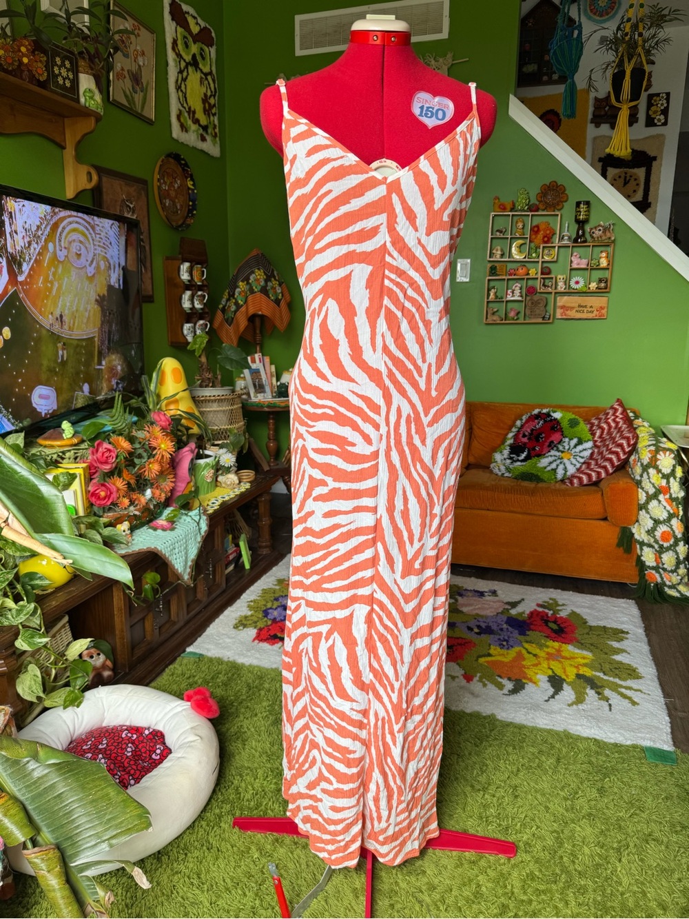 George Orange and White Zebra Print Maxi Dress
